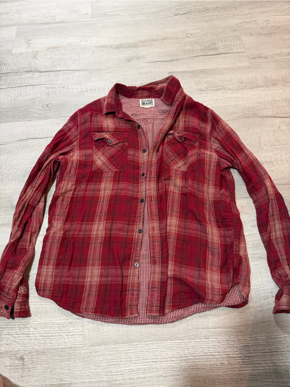 Men's Red Plaid Casual Button-Down Shirt